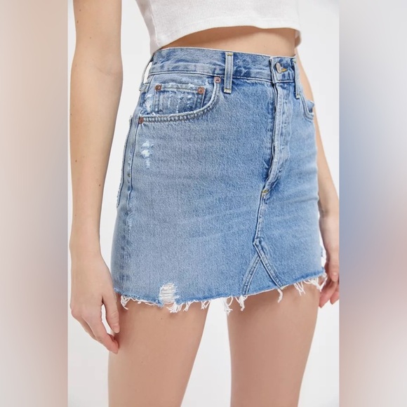 AGOLDE Quinn High-Rise Frayed Denim Jean Mini Skirt NWT - Picture 2 of 11